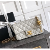 Top Grade Chanel Shiny Lambskin Mini Flap Bag with CC Chain AS5759 Light Grey 2025