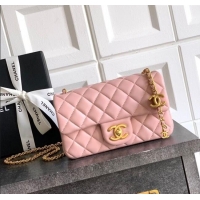 Top Grade Chanel Shiny Lambskin Mini Flap Bag with CC Chain AS5759 Light Pink 2025