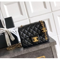 Top Design Chanel Shiny Lambskin Mini Square Flap Bag with CC Chain AS5758 Black 2025
