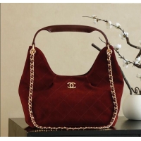 Top Quality Chanel Quilted Suede Hobo Shopping Bag CH081201 Red 2025
