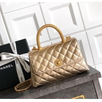 Best Price Chanel Coco Handle Calfskin Small Flap Bag with Woven Top with Strass AS2009 Gold 2025