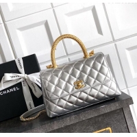 Well Crafted Chanel Coco Handle Calfskin Small Flap Bag with Woven Top with Strass AS2009 Silver 2025