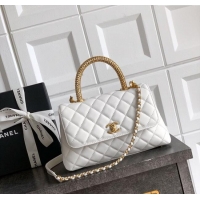 Top Design Chanel Coco Handle Calfskin Small Flap Bag with Woven Top with Strass AS2009 White 2025