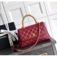 Discount Chanel Coco Handle Calfskin Small Flap Bag with Woven Top with Strass AS2009 Burgundy 2025