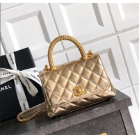 Best Price Chanel Coco Handle Calfskin Mini Flap Bag with Woven Top with Strass AS2215 Gold 2025