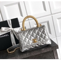 Grade Quality Chanel Coco Handle Calfskin Mini Flap Bag with Woven Top with Strass AS2215 Silver 2025