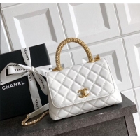 Luxury Cheap Chanel Coco Handle Calfskin Mini Flap Bag with Woven Top with Strass AS2215 White 2025