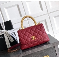 Grade Design Chanel Coco Handle Calfskin Mini Flap Bag with Woven Top with Strass AS2215 Burgundy 2025