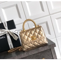 Discount Chanel Coco Handle Calfskin Micro Flap Bag with Woven Top with Strass AS2010 Gold 2025