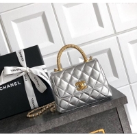 Super Quality Chanel Coco Handle Calfskin Micro Flap Bag with Woven Top with Strass AS2010 Silver 2025