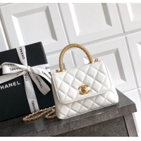 Good Taste Chanel Coco Handle Calfskin Micro Flap Bag with Woven Top with Strass AS2010 White 2025