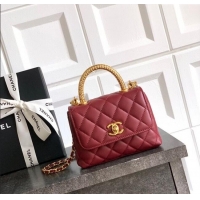 Top Design Chanel Coco Handle Calfskin Micro Flap Bag with Woven Top with Strass AS2010 Burgundy 2025