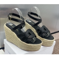 Grade Dior D-Club Wedge Sandals 9.5cm in Calfskin Leather Black 0710038