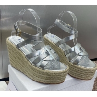 Shop Cheap Dior D-Club Wedge Sandals 9.5cm in Calfskin Leather Silver 0710041