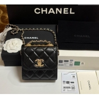 Good Taste Chanel Lambskin Clutch with Chain and Band A81632 Black/Yellow Gold 2025