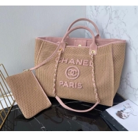 New Fashion Chanel Deauville Coco Beach Large Shopping Bag A66941 Brown/Pink 2025