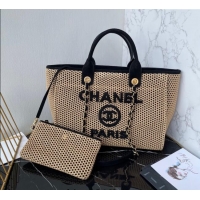 Famous Brand Chanel Deauville Coco Beach Medium Shopping Bag AS3351 Black 2025