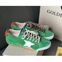 Luxury Discount Golden Goose Women's True-Star in green suede with white star and brown heel tab 0711013