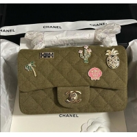 Best Quality Chanel Quilted Canvas Classic Mini Flap Bag with Charm A69900 Green 2025