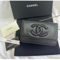 Well Crafted Chanel Grained Shiny Calfskin Wallet On Chain WOC with Maxi CC AP6809 Black 2025