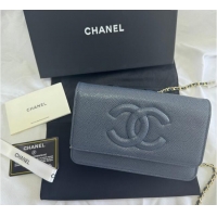 Best Price Chanel Grained Shiny Calfskin Wallet On Chain WOC with Maxi CC AP6809 Blue 2025