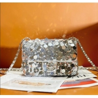 Good Quality Chanel Sequins Mini Classic Flap Bag A69900 Shiny Silver 2025