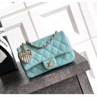 Buy Inexpensive Chanel Lambskin Classic Mini Bag with hook and Heart Charm AP4760 Blue 2025