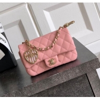 Good Taste Chanel Lambskin Classic Mini Bag with hook and Heart Charm AP4760 Light Pink 2025