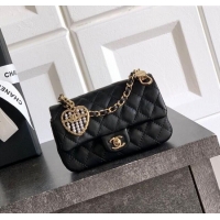 Reasonable Price Chanel Lambskin Classic Mini Bag with hook and Heart Charm AP4760 Black 2025
