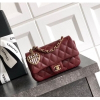 Promotional Chanel Lambskin Classic Mini Bag with hook and Heart Charm AP4760 Burgundy 2025