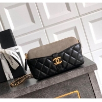 Inexpensive Chanel Suede & Shiny Lambskin Zipped Phone Holder with Chain AP4743 Black/Grey 2025
