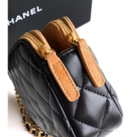 Good Looking Chanel Suede & Shiny Lambskin Zipped Phone Holder with Chain AP4743 Black/Beige 2025