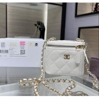 Grade Discount Chanel Grained Shiny Calfskin Classic Small Vanity with Chain AP1340 White 2025