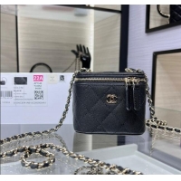 Grade Quality Chanel Grained Shiny Calfskin Classic Small Vanity with Chain AP1340 Black 2025