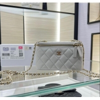 Pretty Style Chanel Grained Shiny Calfskin Classic Large Vanity with Chain AP1341 Grey 2025