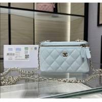 Luxury Discount Chanel Grained Shiny Calfskin Classic Large Vanity with Chain AP1341 Light Blue 2025