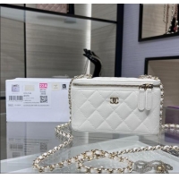 Well Crafted Chanel Grained Shiny Calfskin Classic Large Vanity with Chain AP1341 White 2025