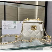 Best Grade Chanel Shiny Calfskin Small Vanity with Ball Chain AP2292 White 2025