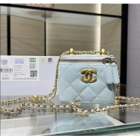 Super Quality Chanel Shiny Calfskin Small Vanity with Ball Chain AP2292 Light Blue 2025