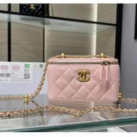 Spot Bulk Chanel Shiny Calfskin Large Vanity with Ball Chain AP3651 Light Pink 2025