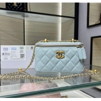 Cheapest Chanel Shiny Calfskin Large Vanity with Ball Chain AP3651 Light Blue 2025