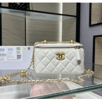 Best Cheap Chanel Shiny Calfskin Large Vanity with Ball Chain AP3651 White 2025