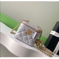 Low Cost Chanel Grainy Calfskin Small Vanity with CC Chain AP3941 Silver 2025