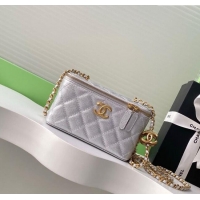 Buy Discount Chanel Grainy Calfskin Large Vanity with CC Chain AP3940 Silver 2025