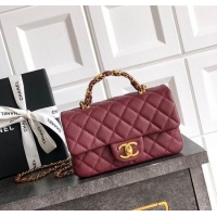 New Style Chanel Grained Shiny Calfskin Mini Flap Bag with Top Handle and Chain AS5701 Burgundy 2025