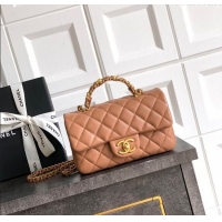 Grade Design Chanel Grained Shiny Calfskin Mini Flap Bag with Top Handle and Chain AS5701 Camel Brown 2025