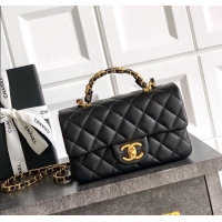 Spot Cheap Chanel Grained Shiny Calfskin Mini Flap Bag with Top Handle and Chain AS5701 Black 2025
