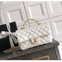Best Price Chanel Grained Shiny Calfskin Small Flap Bag with Top Handle and Chain AS5702 White 2025