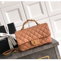 New Fashion Chanel Grained Shiny Calfskin Small Flap Bag with Top Handle and Chain AS5702 Camel 2025
