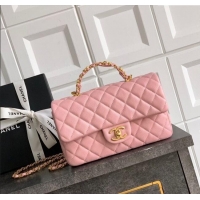 Hot Style Chanel Grained Shiny Calfskin Small Flap Bag with Top Handle and Chain AS5702 Light Pink 2025